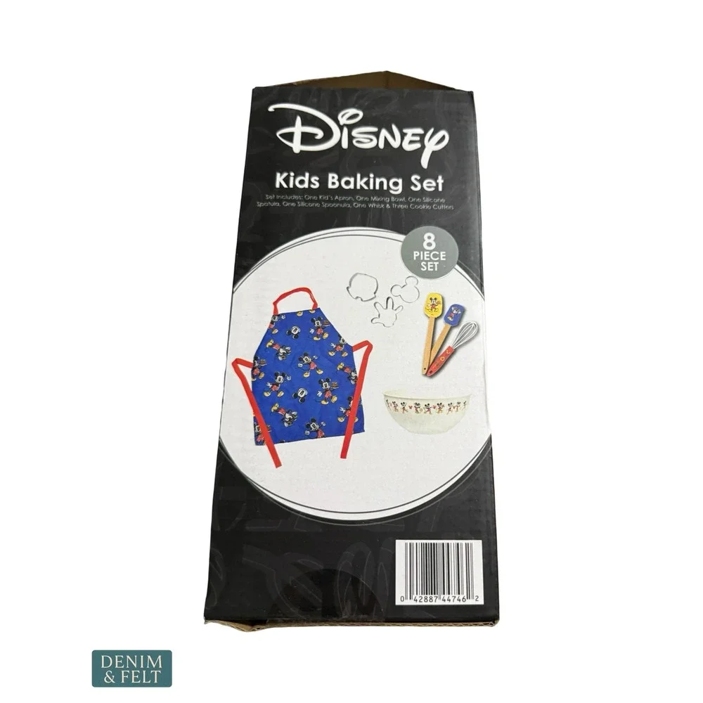 NEW Disney Mickey Mouse Kids Baking Set Apron Bowl Cookie Cutters‎ 8 Piece Set